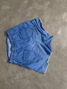Denim Skort with Frayed Hem