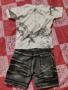 tshirt half denim set