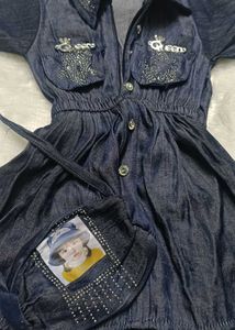 Denim Dress with Rhinestone Details