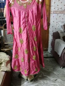 Pink &amp; Gold Embroidered Anarkali