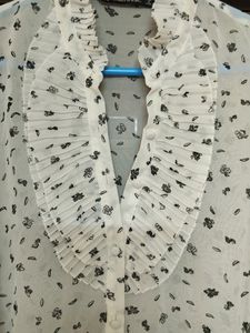 ZARA off white frilled shirt