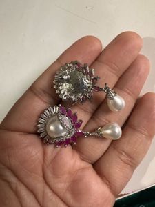 Pearl and Ruby Flower Earrings