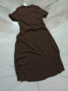 Brown Belted Midi Dress