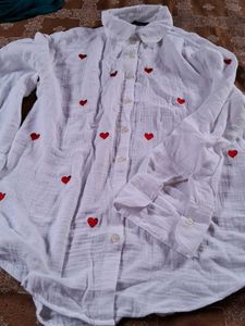 Cute Heart Print White Top