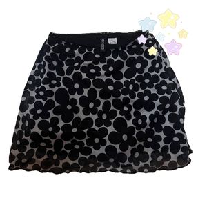 Divided Black Floral Mini Skirt