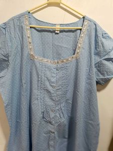 Blue Polka Dot Half Night Gown