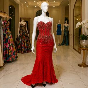 Red Beaded Evening Gown