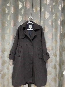 Korean Long Over Coat In Check Pattern
