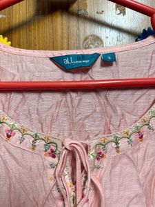 Peach Embroidered Kurta | freebie