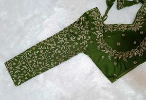 Olive Green Embroidered Full Sleeves Blouse