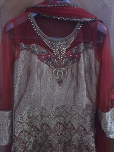 Elegant Gold &amp; Red Anarkali
