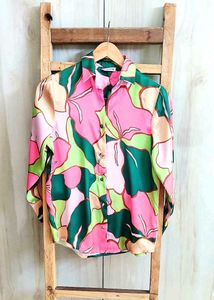 Floral Print Satin Shirt Size-36