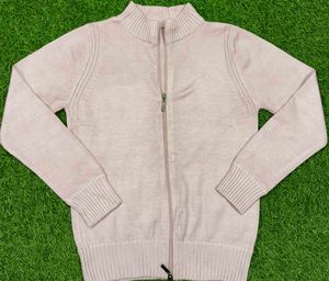 Pink Zip-Up Woollen Sweater