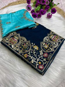 Vichitra Silk Saree With Embroidery