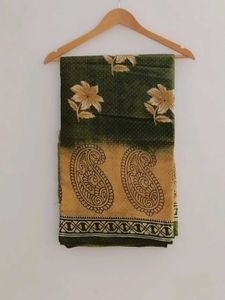 Pure Cotton Saree Olive Green