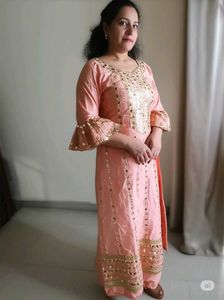 Peach Embellished Kurta And Palazzo