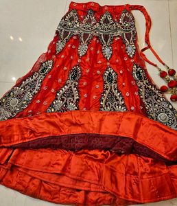 Red Wedding lehanga with stud work on Dupatta
