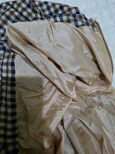 Beige check Pleated Skirt Knee Length