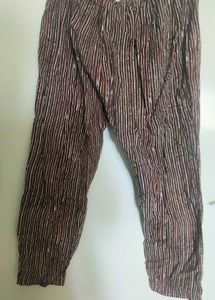 Brown vertical striped cotton salwar