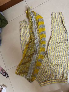 Yellow Floral Print Cotton Dress
