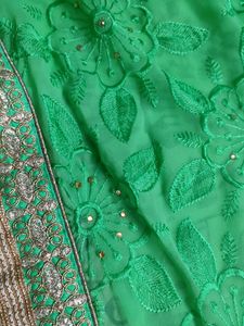 Pista Green Colour Embroidery Work Saree