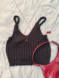 Black Knit Crop Top