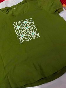 Olive Green Floral Graphic Tee