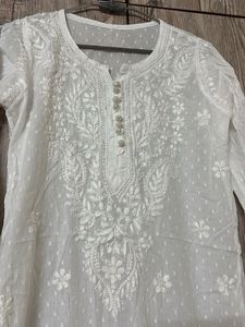 Elegant White Embroidered Kurti