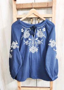 Blue Embroidered Peasant Top size-46