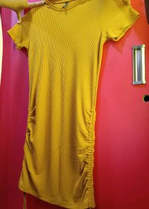 Mustard Ribbed Mini Dress(L)