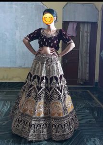 Elegant Maroon Velvet Lehenga Choli