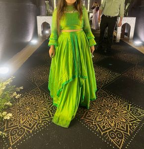 Lime Green Designer Blouse Top Lehenga With Cancan