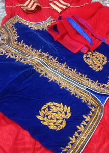 Red &amp; Blue Embroidered Lehenga Choli