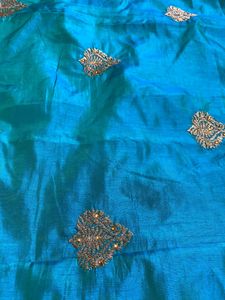 Teal &amp; Gold Embroidered Saree