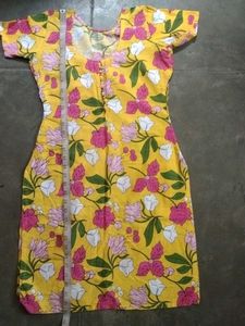 Yellow Flower Print Cotten Kurti