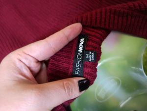 Maroon knitted woolen dress sale price
