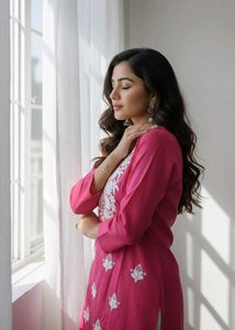 Lucknow Chikankari Handwork Embroidery Pink Kurta