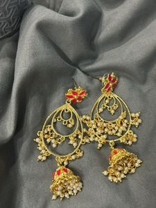 Red & Gold Jhumka Earrings