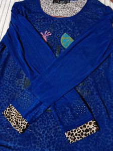 LAR Blue Cocktail Print Long Sleeve Top