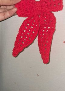 Red Crochet Hair Bow Clip