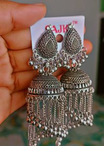 Silver Tone Jhumka Earrings