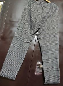 Grey Check Print Trouser Pant For 32 Waist