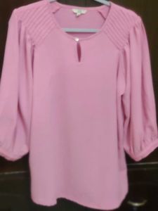 Pink Pleated Sleeve Blouse