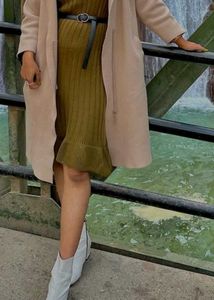 Olive Green Knit Midi Dress