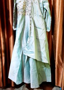 Party Wear Silk Flared Designer Gown Size 44 Inche