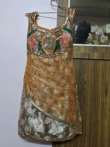 Orange Sequin And Stone Work Churidar Kurta Set