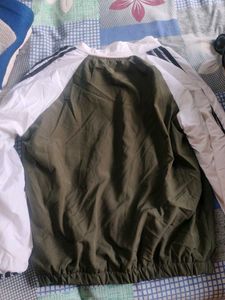Olive &amp; White Striped Track Jacket