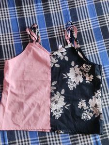 Floral &amp; Plain Cami Top Combo