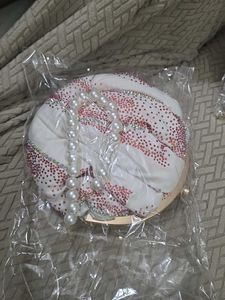 White Designer Potli Clutch With Pearl Handle