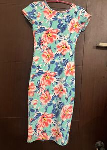 Revamped Low Back Sea Green Bodycon Floral Dress
